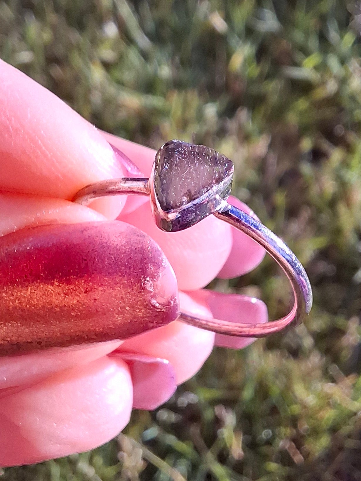 Moldavite Ring, size large R/small S, 925 Silver, Tektite (Ref: R67)