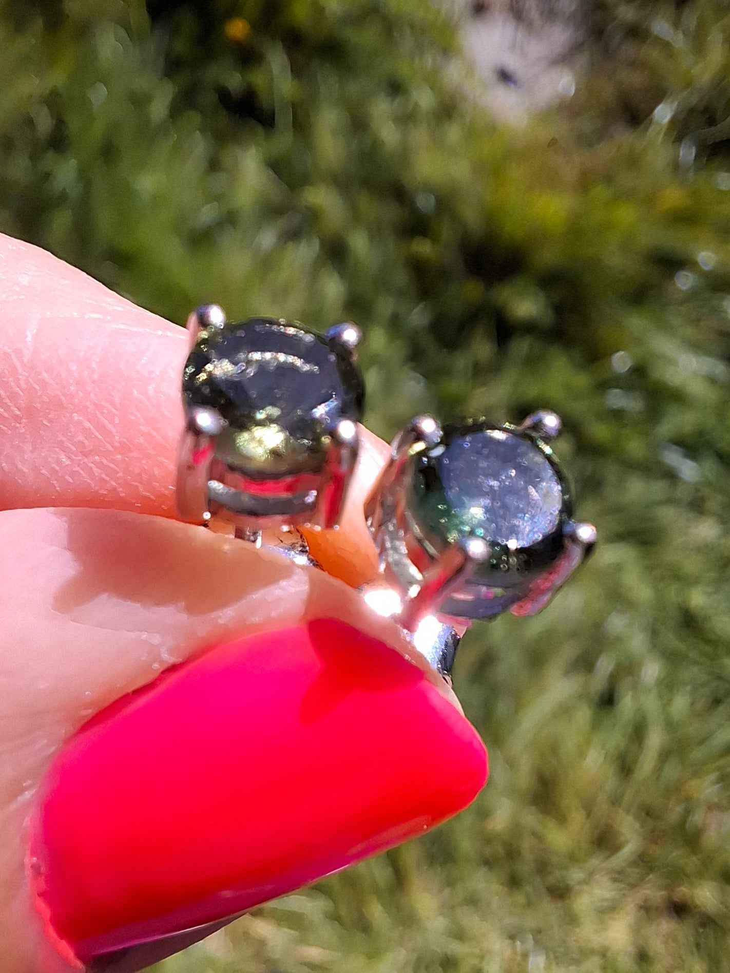 Moldavite (faceted) 5mm STUD EARRINGS, 925 Silver, Tektite (Pair16)