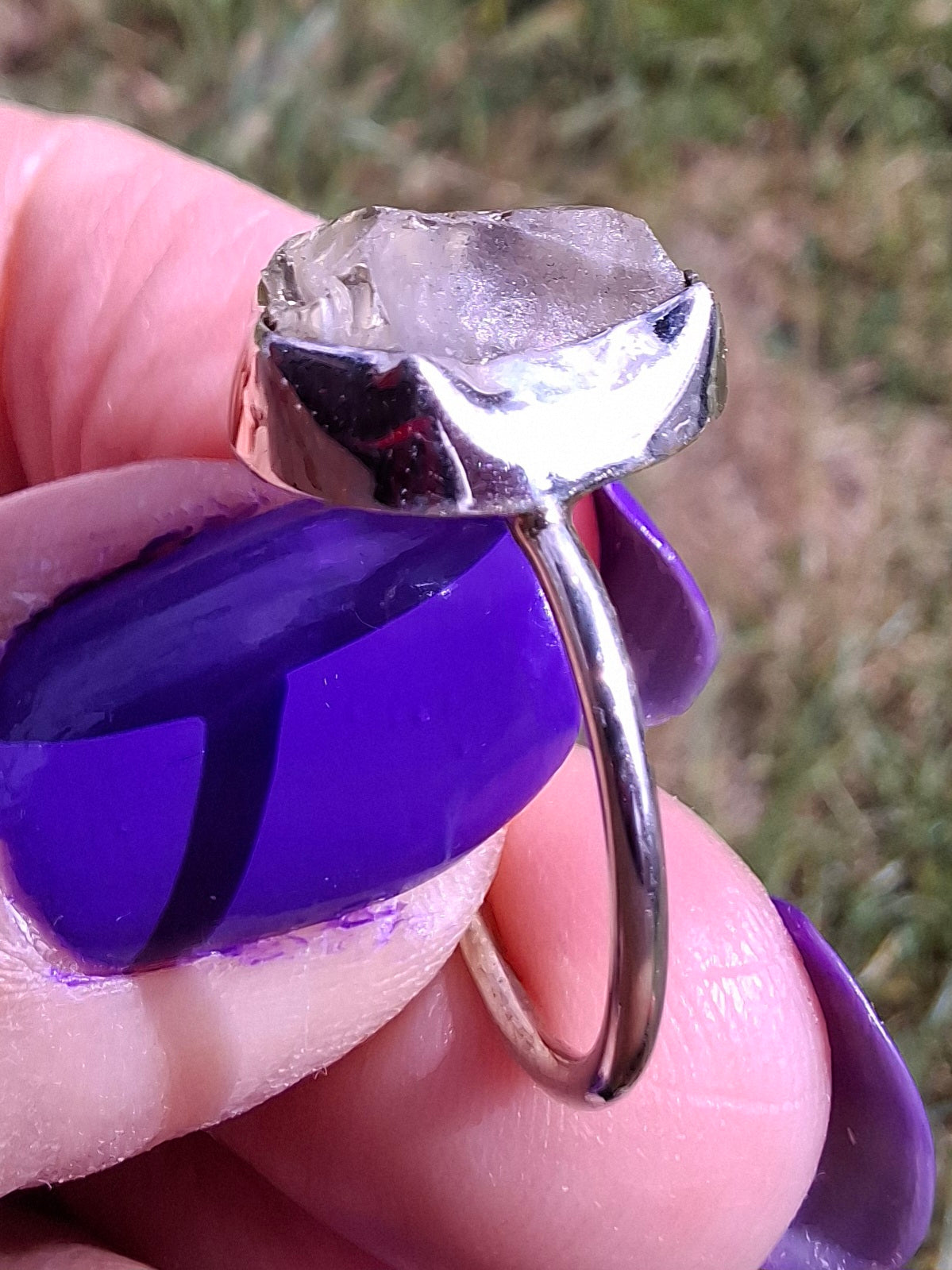 Libyan Desert Glass Ring, size large M, 925 Silver, Tektite (Ref: LR20)