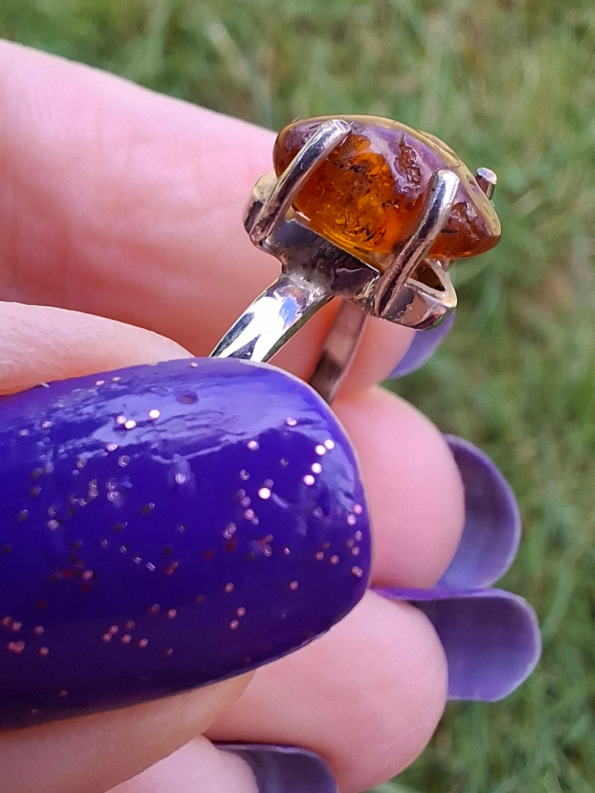 Baltic Amber Ring, size large X, 925 Silver, Fossil (Ref: AR34)
