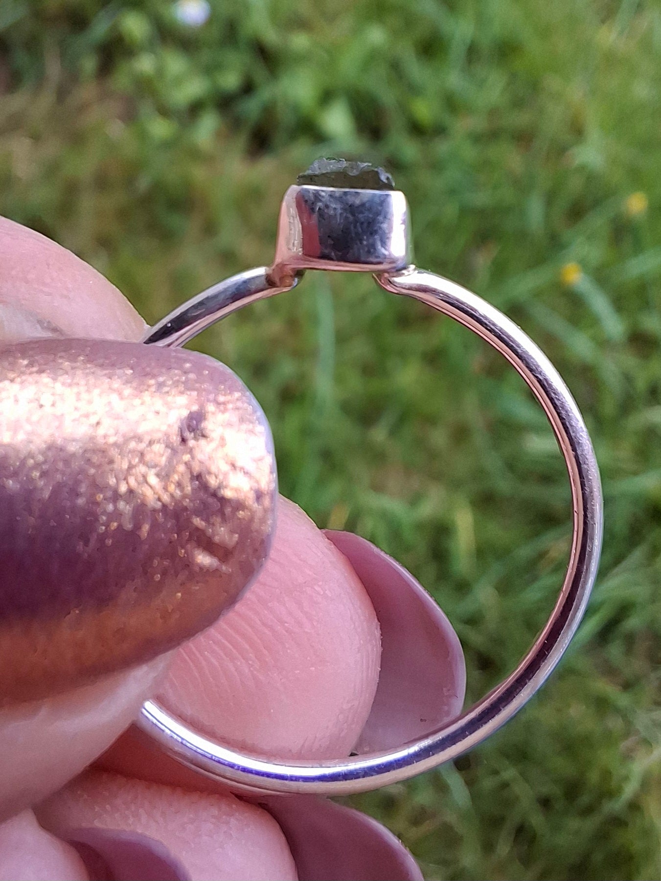 Moldavite Ring, size large R/small S, 925 Silver, Tektite (Ref: R55)