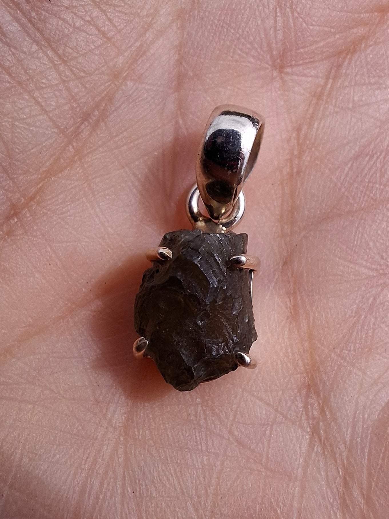Moldavite Claw Pendant, 925 Silver, Tektite (Ref: P23)