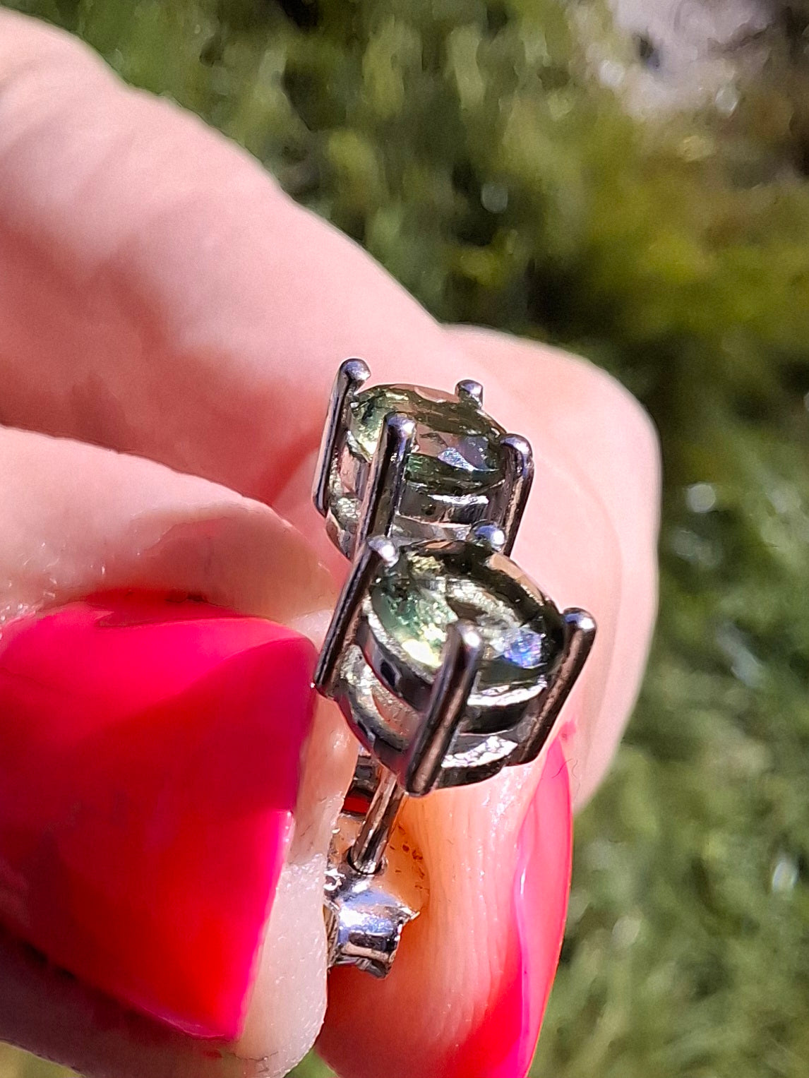 Moldavite (faceted) 5mm STUD EARRINGS, 925 Silver, Tektite (Pair16)