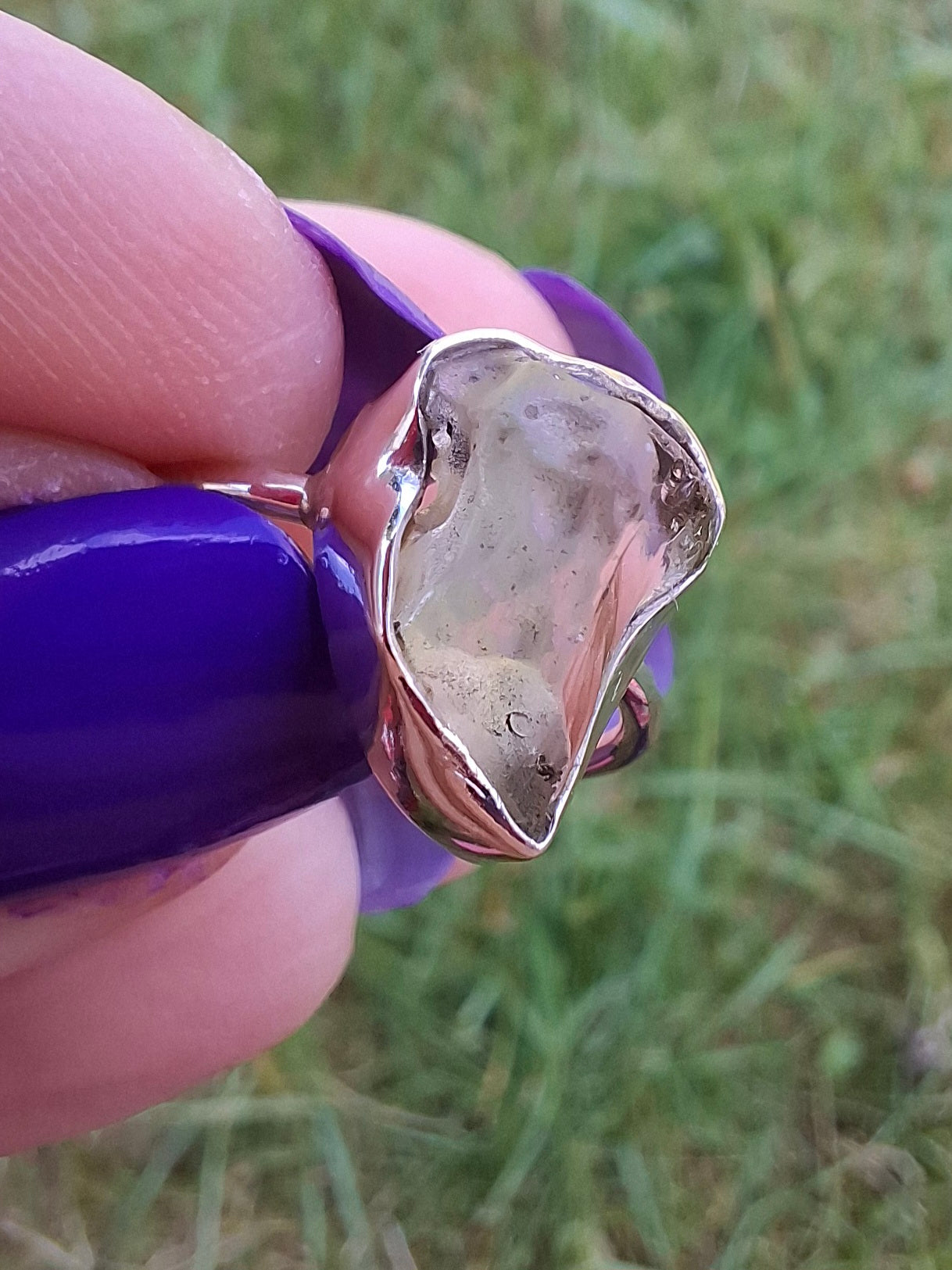 Libyan Desert Glass Ring, size large K, 925 Silver, Tektite (Ref: LR13)