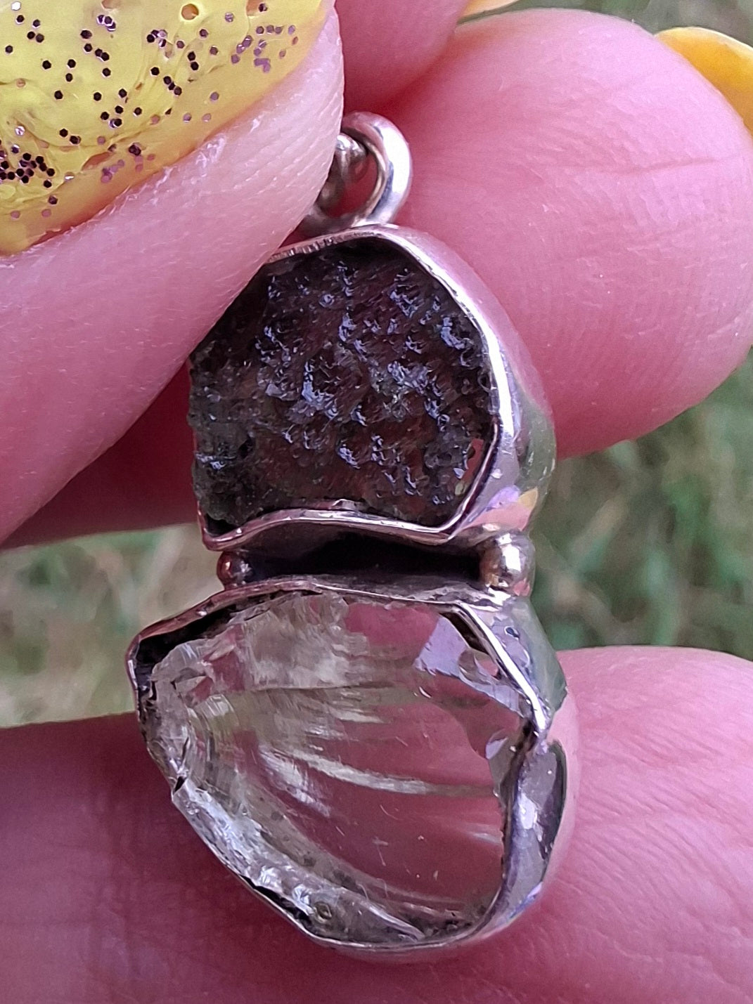 Moldavite & Libyan Desert Glass Pendant, 925 Silver, Tektite (Ref: MLP4)