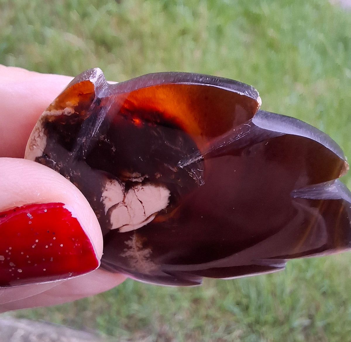 Red Amber Leaf Carving, 7.42g, Fossil (Ref: Leaf13)