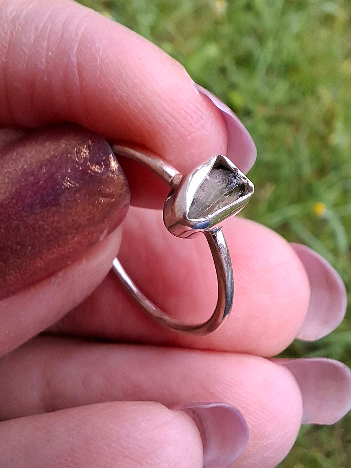 Moldavite Ring, size small L, 925 Silver, Tektite (Ref: R62)