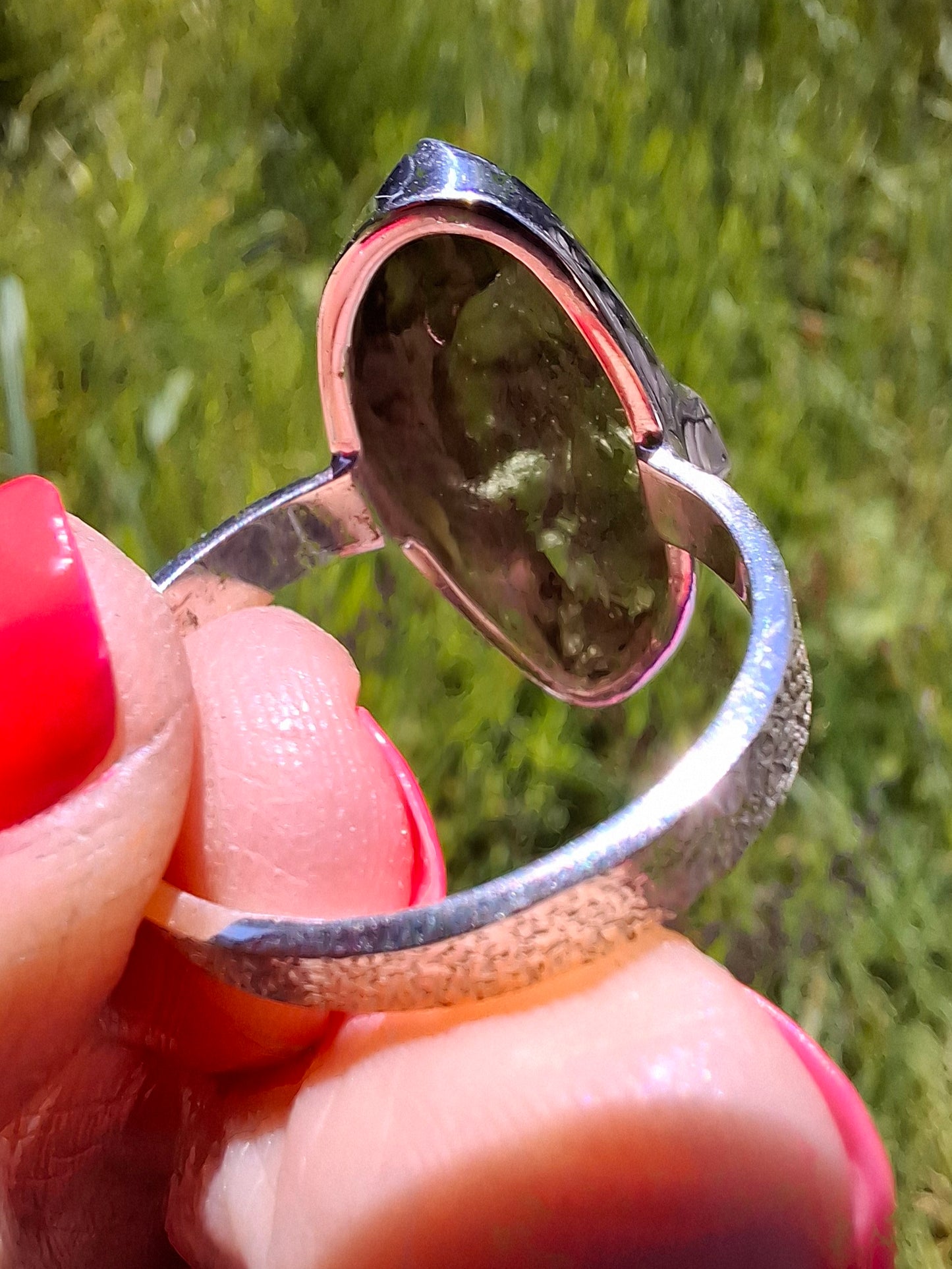 Moldavite Ring, size small U, 925 silver, Tektite (Ref: R321)