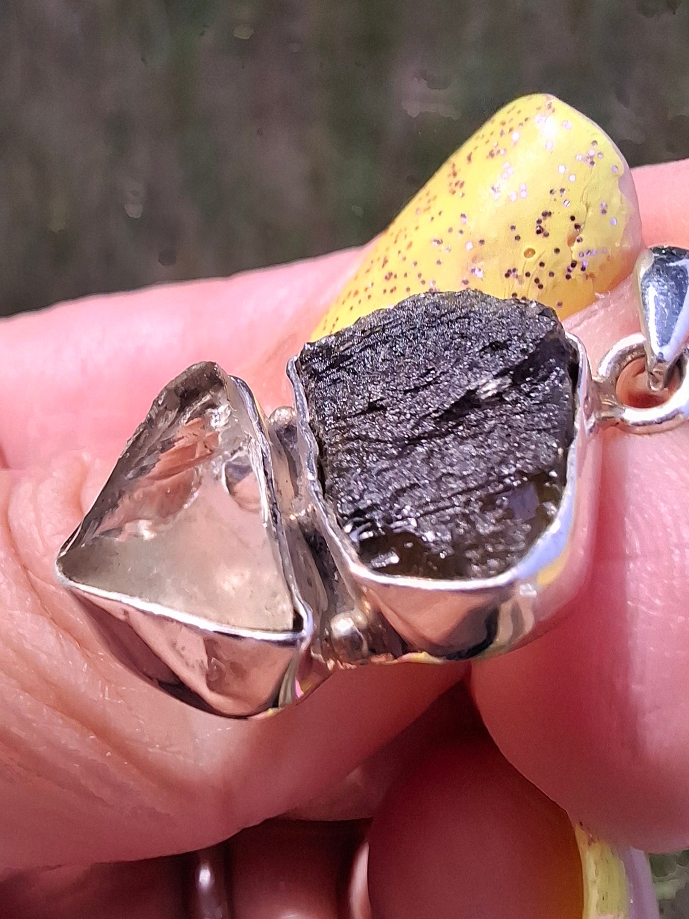 Moldavite & Libyan Desert Glass Pendant, 925 Silver, Tektite (Ref: MLP3)