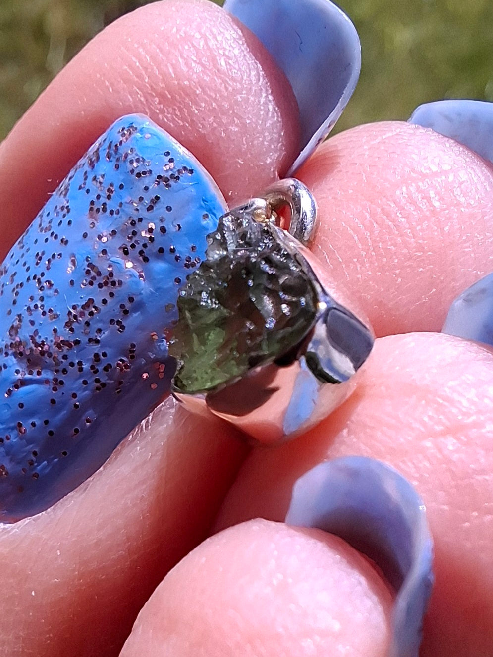 Moldavite Pendant, 925 Silver, Tektite (Ref: P66)