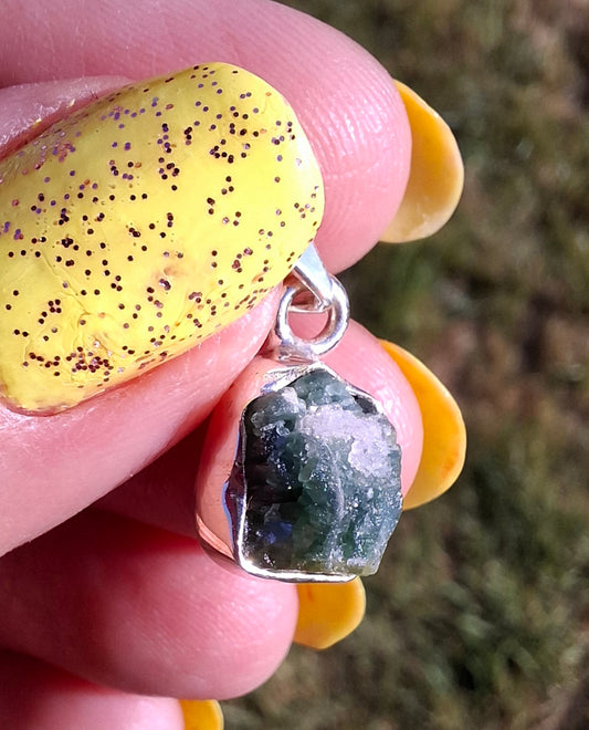 Green Tourmaline Pendant, 925 Silver, Crystal (Ref: GT3)