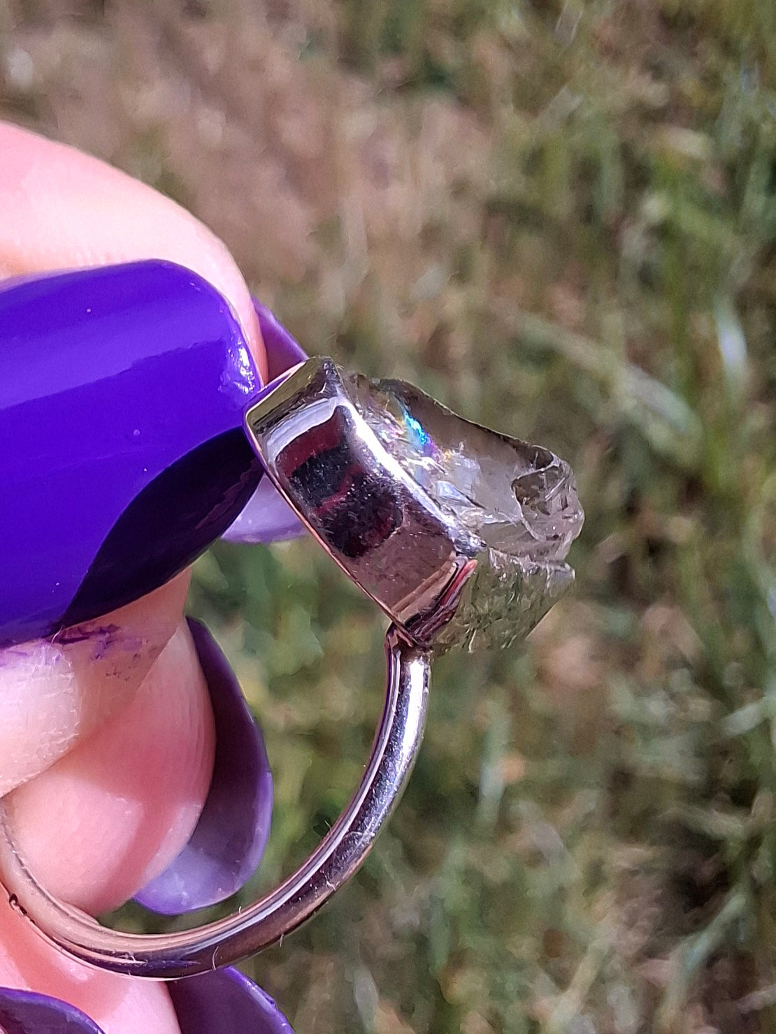 Libyan Desert Glass Ring, size K, 925 Silver, Tektite 🌈 (Ref: LR12)