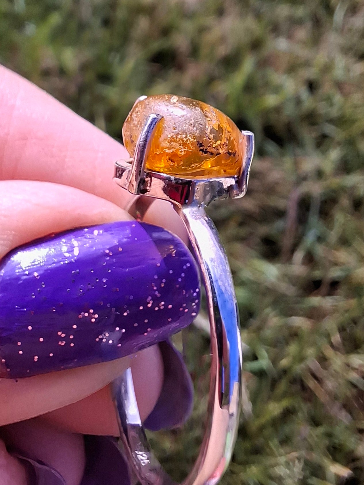 Baltic Amber Ring, size large Y, 925 Silver, Fossil (Ref: AR37)