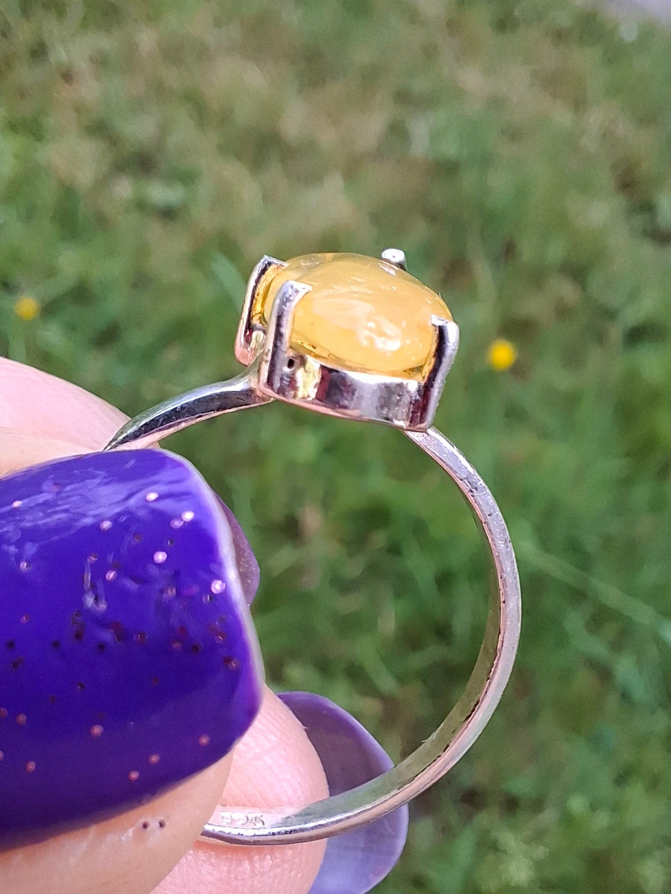 Baltic Amber Ring, size large Q, 925 Silver, Fossil (Ref: AR13)