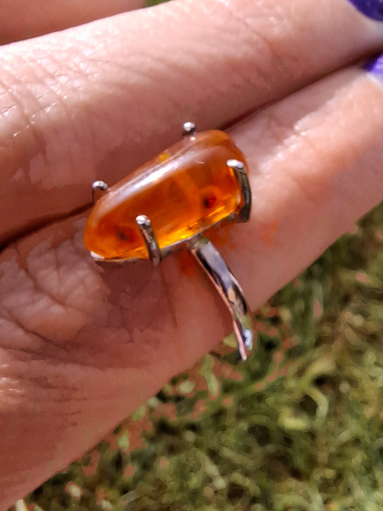 Baltic Amber Ring, size large V, 925 Silver, Fossil (Ref: AR23)