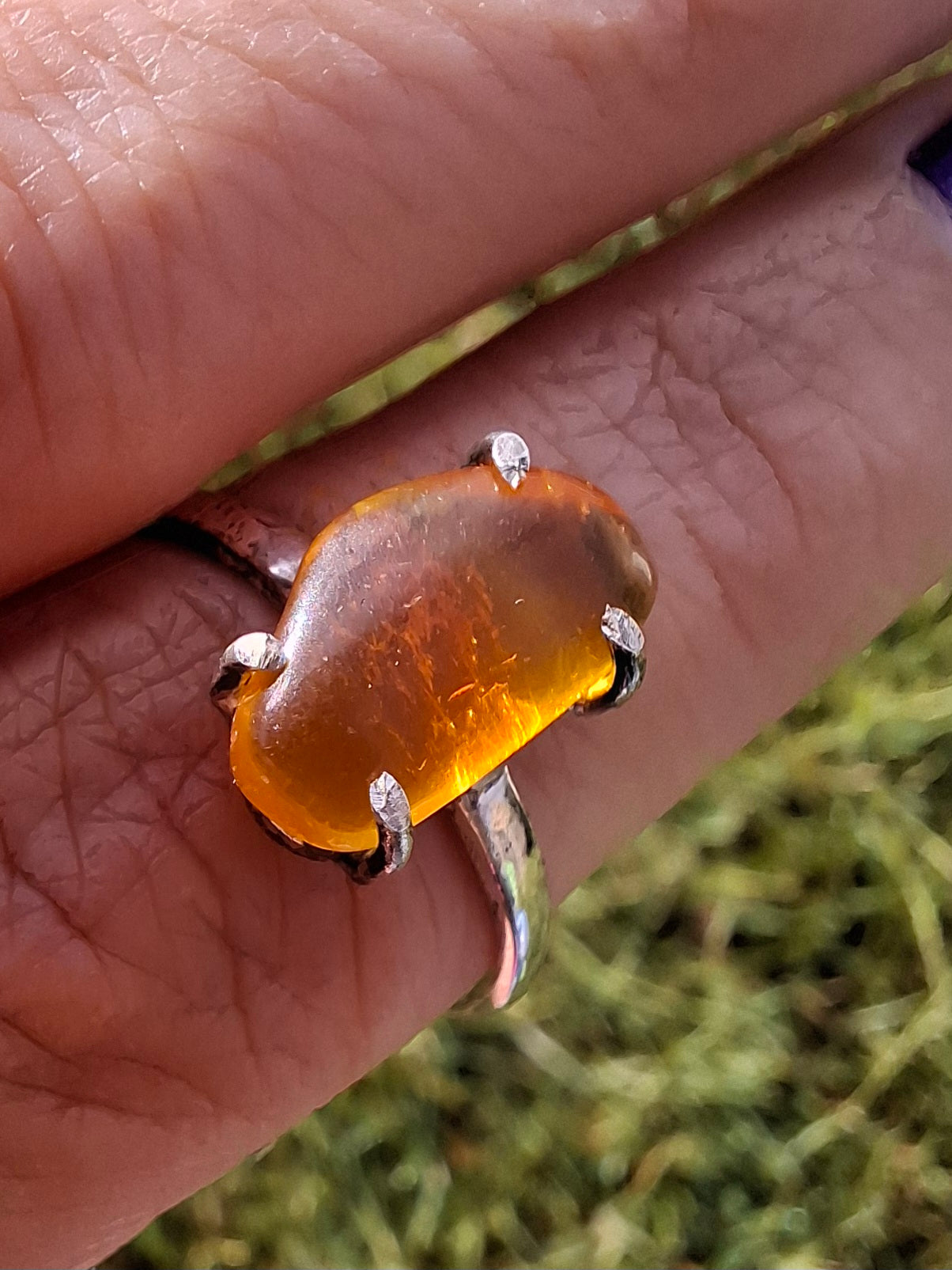 Baltic Amber Ring, size large T, 925 Silver, Fossil (Ref: AR18)