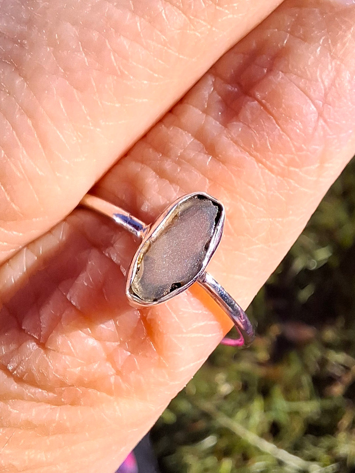 Moldavite Ring, size large R, 925 Silver, Tektite (Ref: R48)