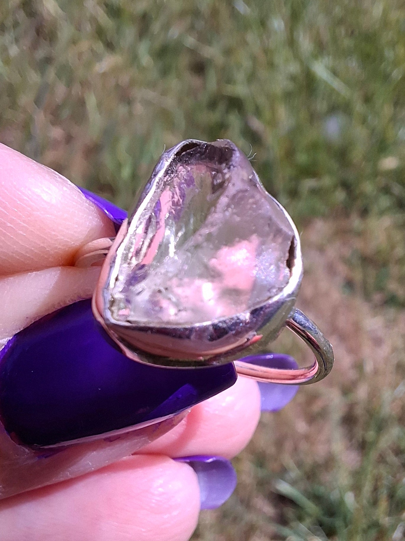 Libyan Desert Glass Ring, size large P, 925 Silver, Tektite (Ref: LR28)