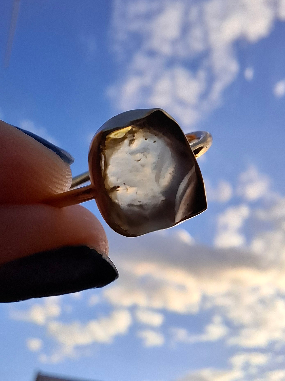 Libyan Desert Glass Ring, 14K GOLD Plated, size large S, Tektite (Ref: LR72)