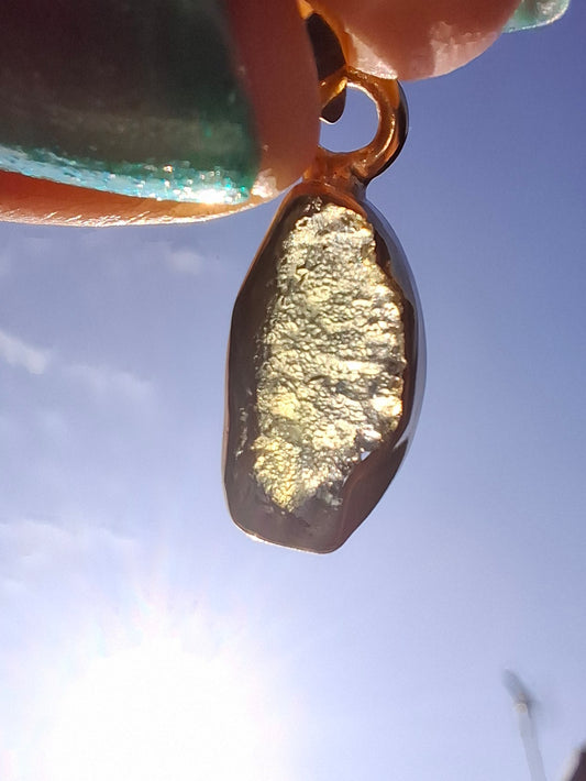 Moldavite Pendant, 14K GOLD Plated, Tektite (Ref: P450)