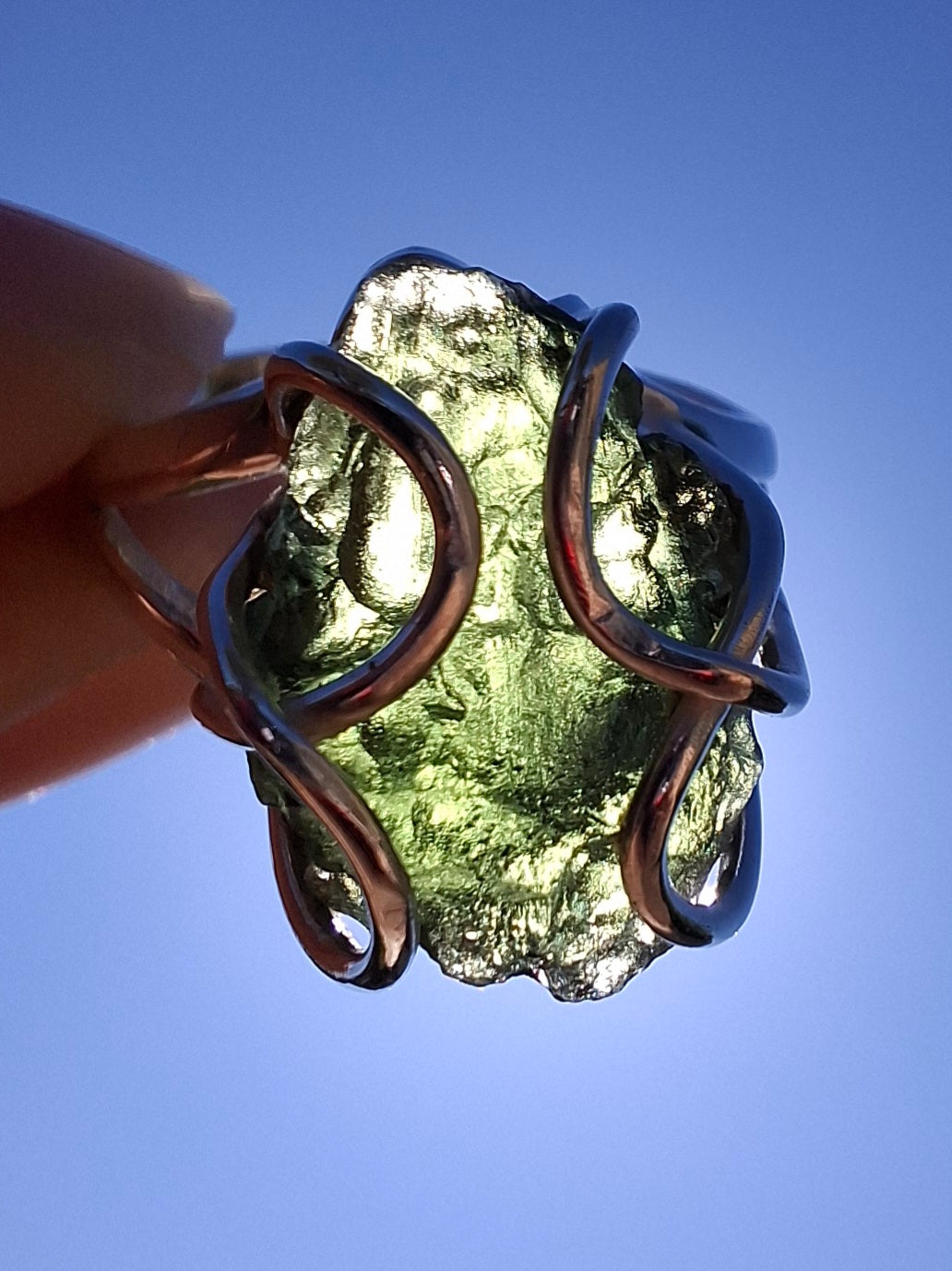 Moldavite Ring, size O, 925 Silver, Tektite (Ref: R7)