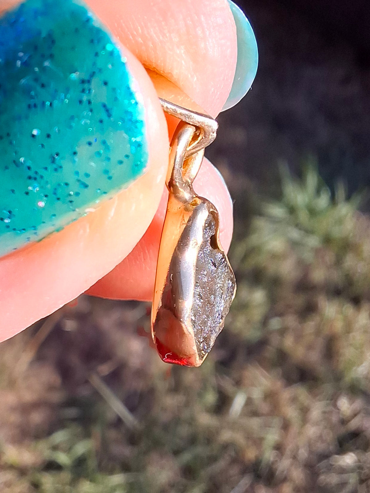 Moldavite Pendant, 14K GOLD Plated, Tektite (Ref: P452)