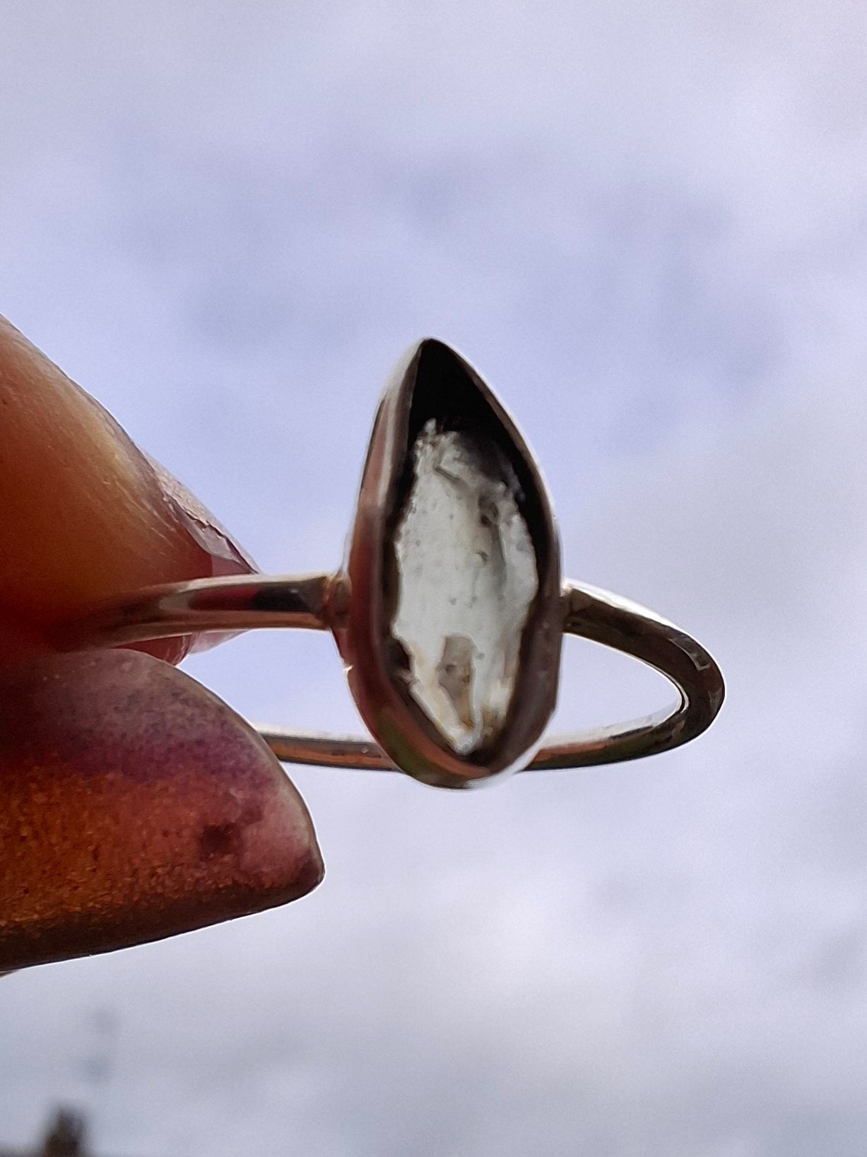 Moldavite Ring, size large M/small N, 925 Silver, Tektite (Ref: R39)