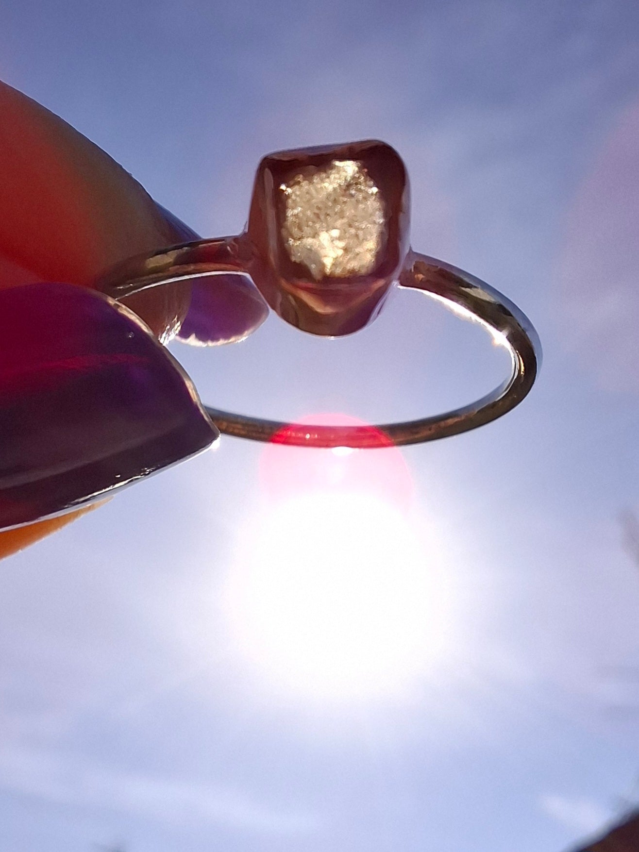 Moldavite Ring, size small Q, 925 Silver, Tektite (Ref: R44)