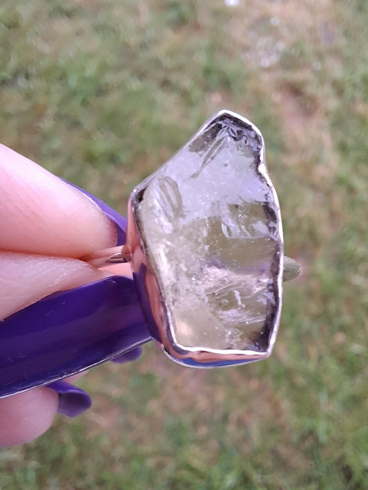 Libyan Desert Glass Ring, size large P, 925 Silver, Tektite (Ref: LR33)