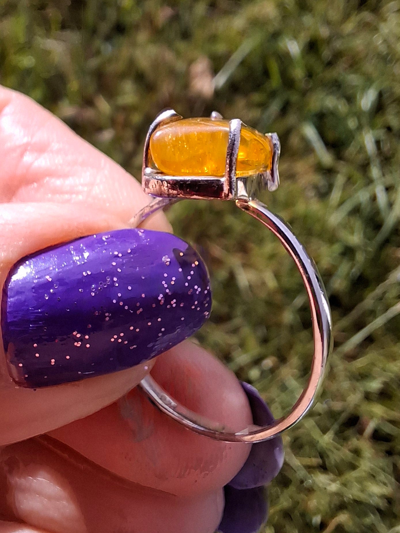 Baltic Amber Ring, size large U, 925 Silver, Fossil (Ref: AR21)