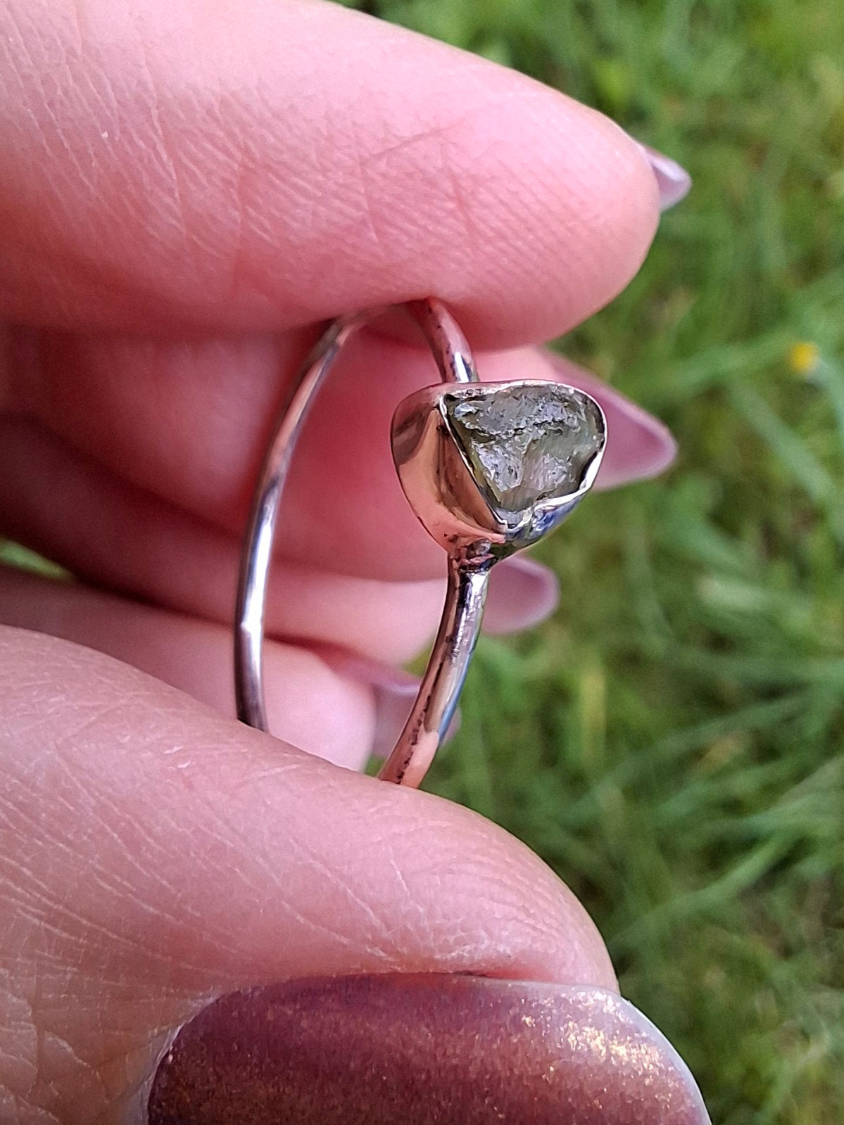 Moldavite Ring, size R, 925 Silver, Tektite (Ref: R64)