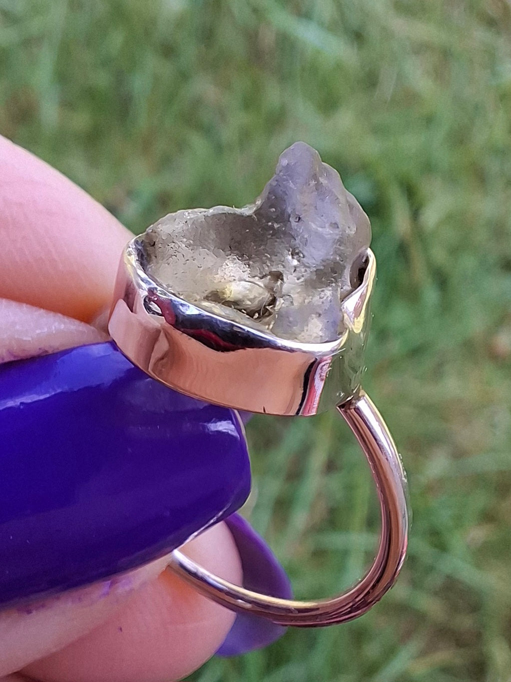 Libyan Desert Glass Ring, size large K, 925 Silver, Tektite (Ref: LR13)