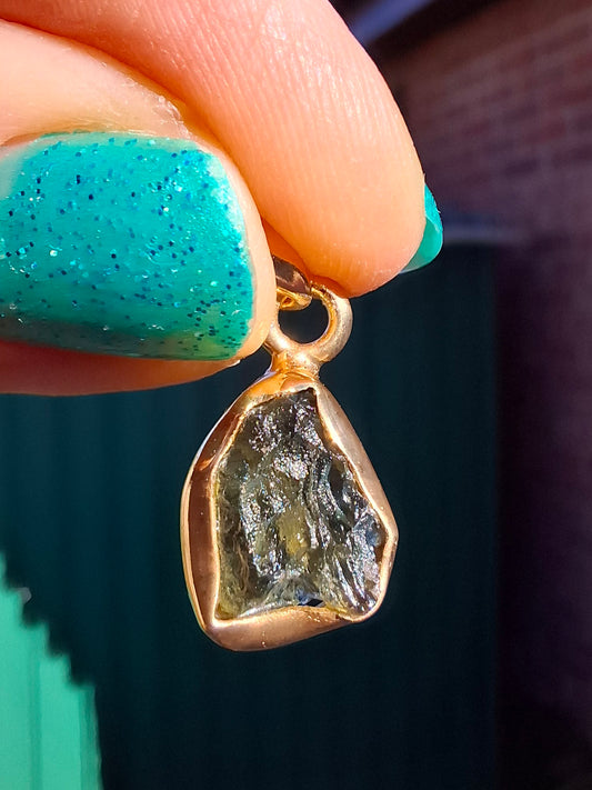 Moldavite Pendant, 14K GOLD Plated, Tektite (Ref: P446)