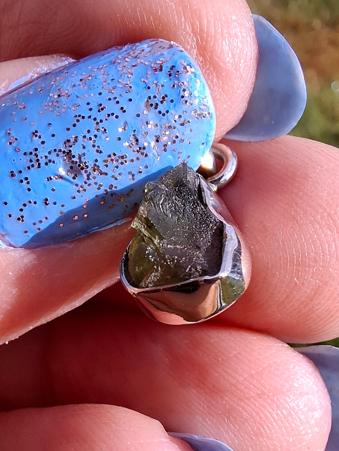 Moldavite Pendant, 925 Silver, Tektite (Ref: P42)