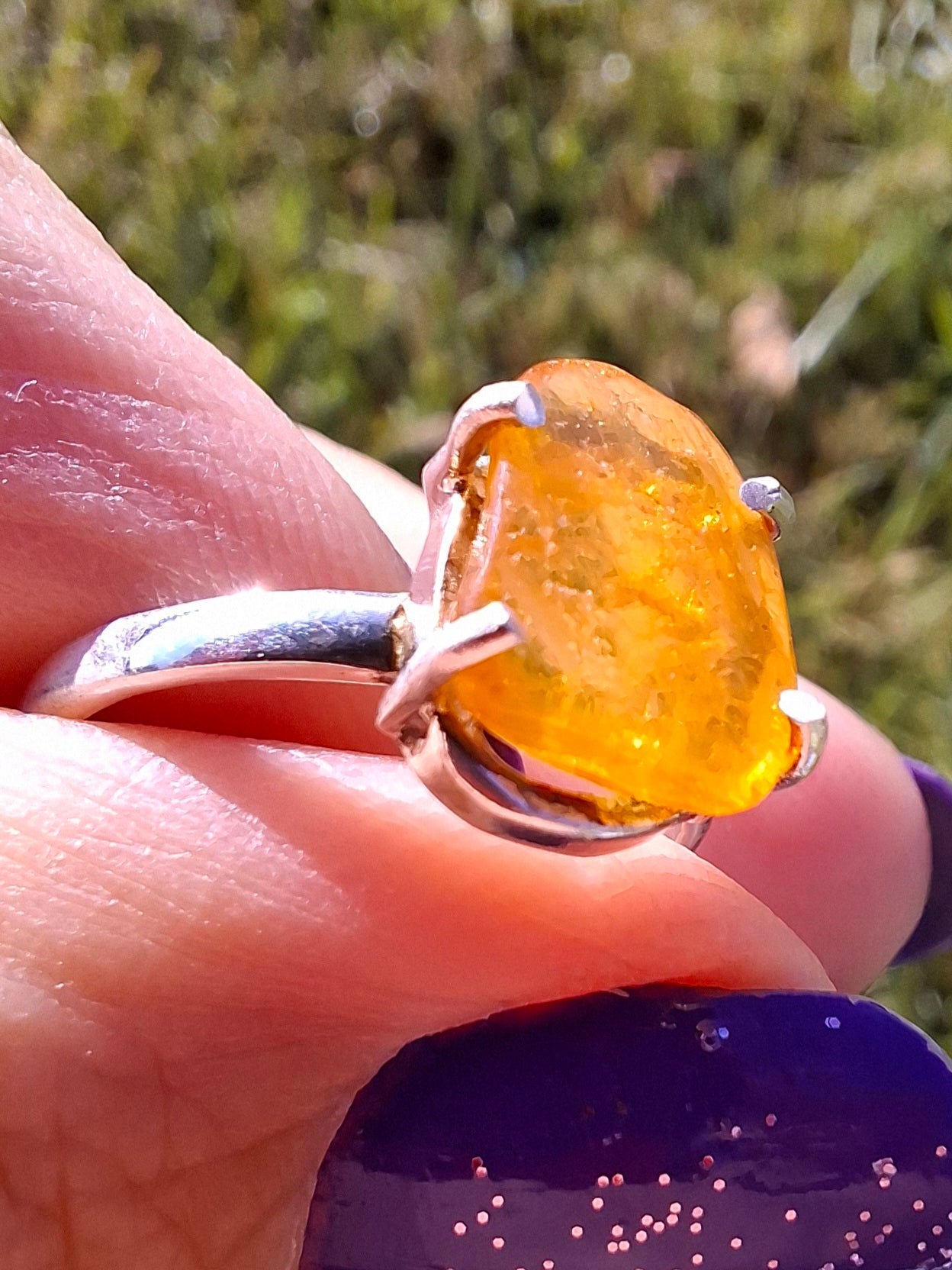 Baltic Amber Ring, size large N, 925 Silver, Fossil (Ref: AR9)