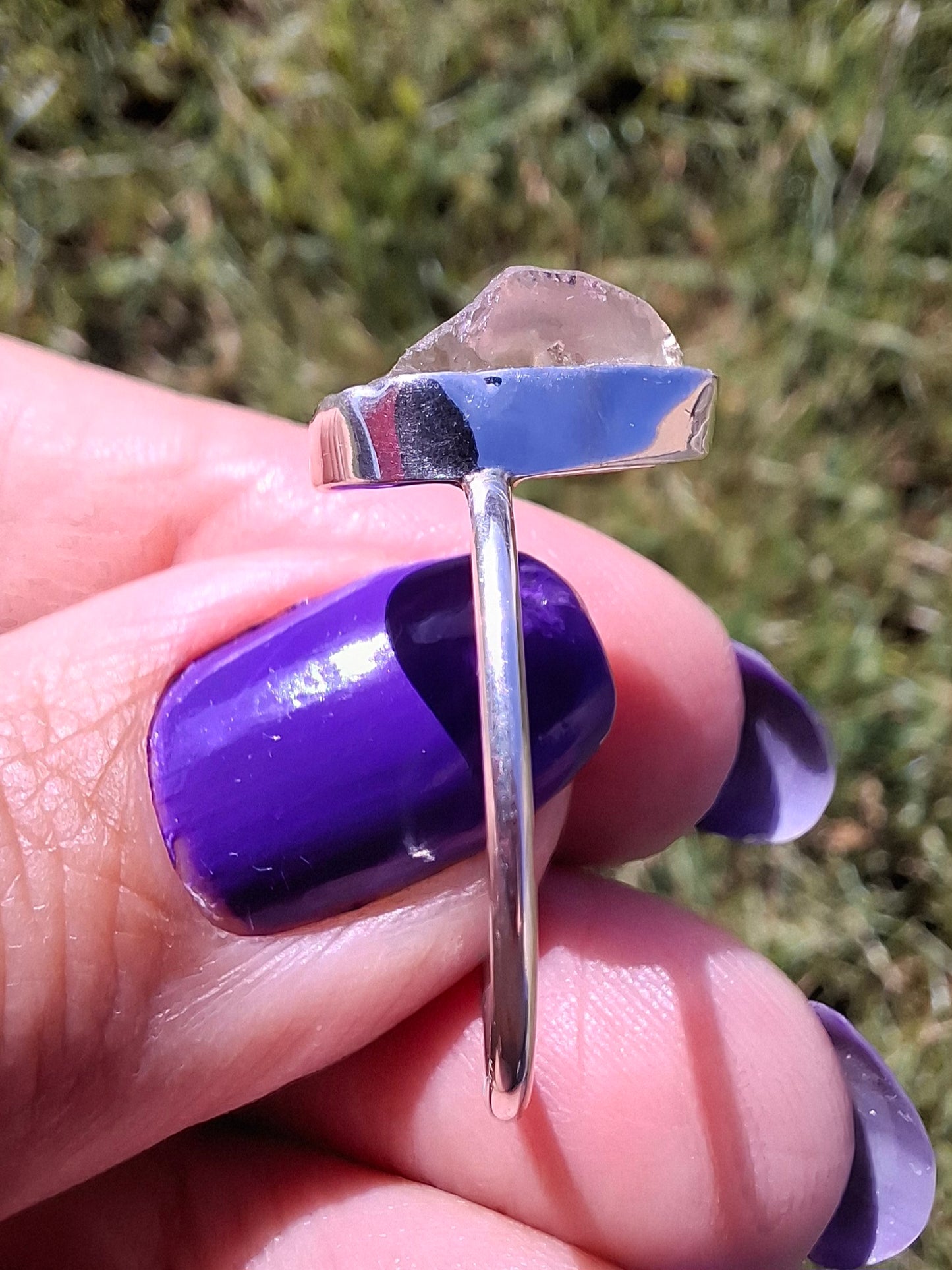 Libyan Desert Glass Ring, size large V, 925 Silver, Tektite (Ref: LR57)
