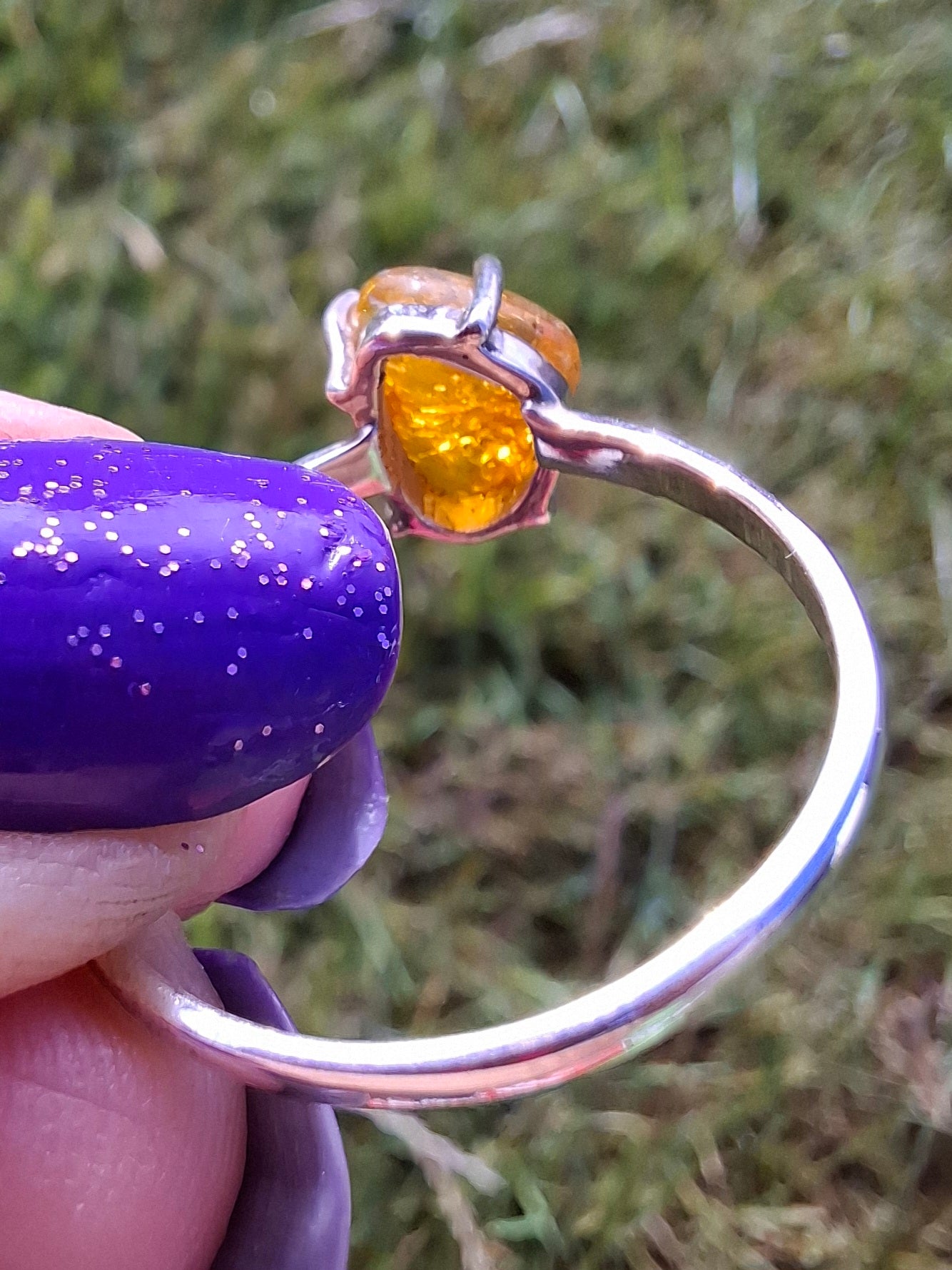 Baltic Amber Ring, size large Y, 925 Silver, Fossil (Ref: AR37)