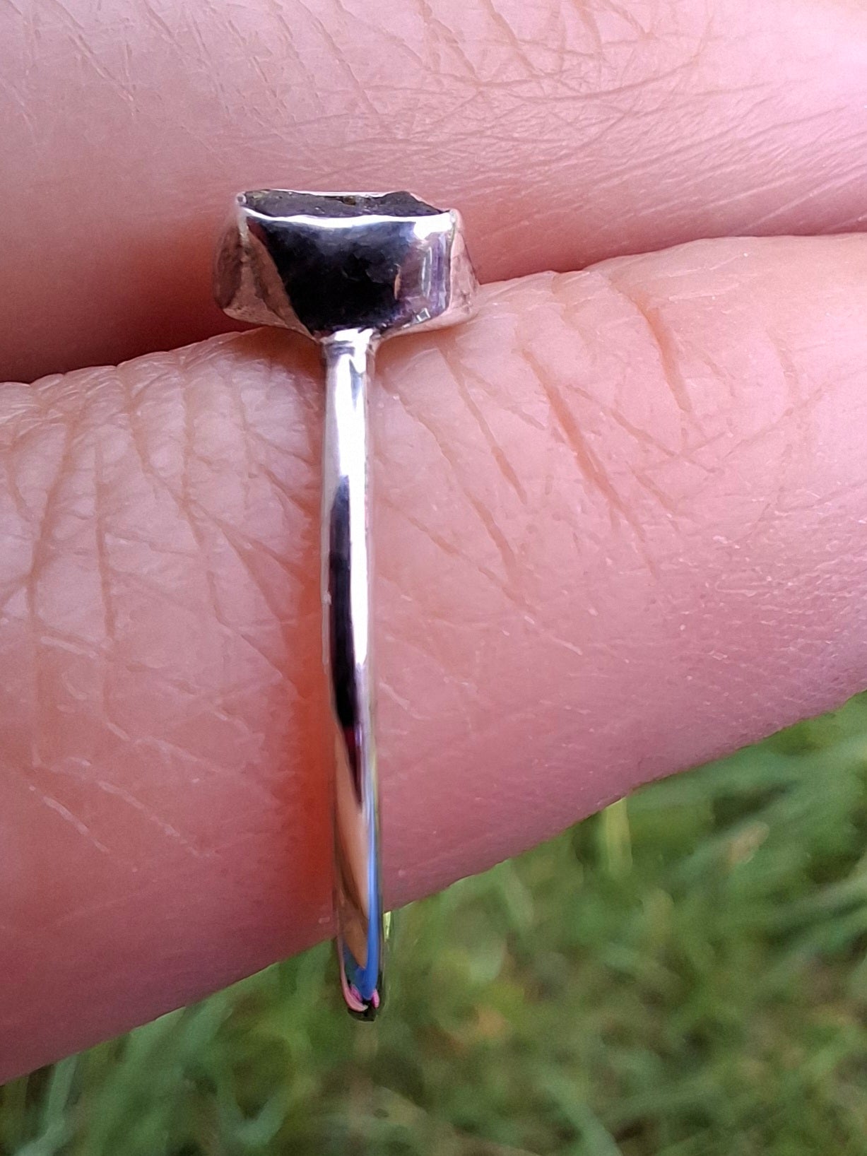 Moldavite Ring, size small Q, 925 Silver, Tektite (Ref: R44)