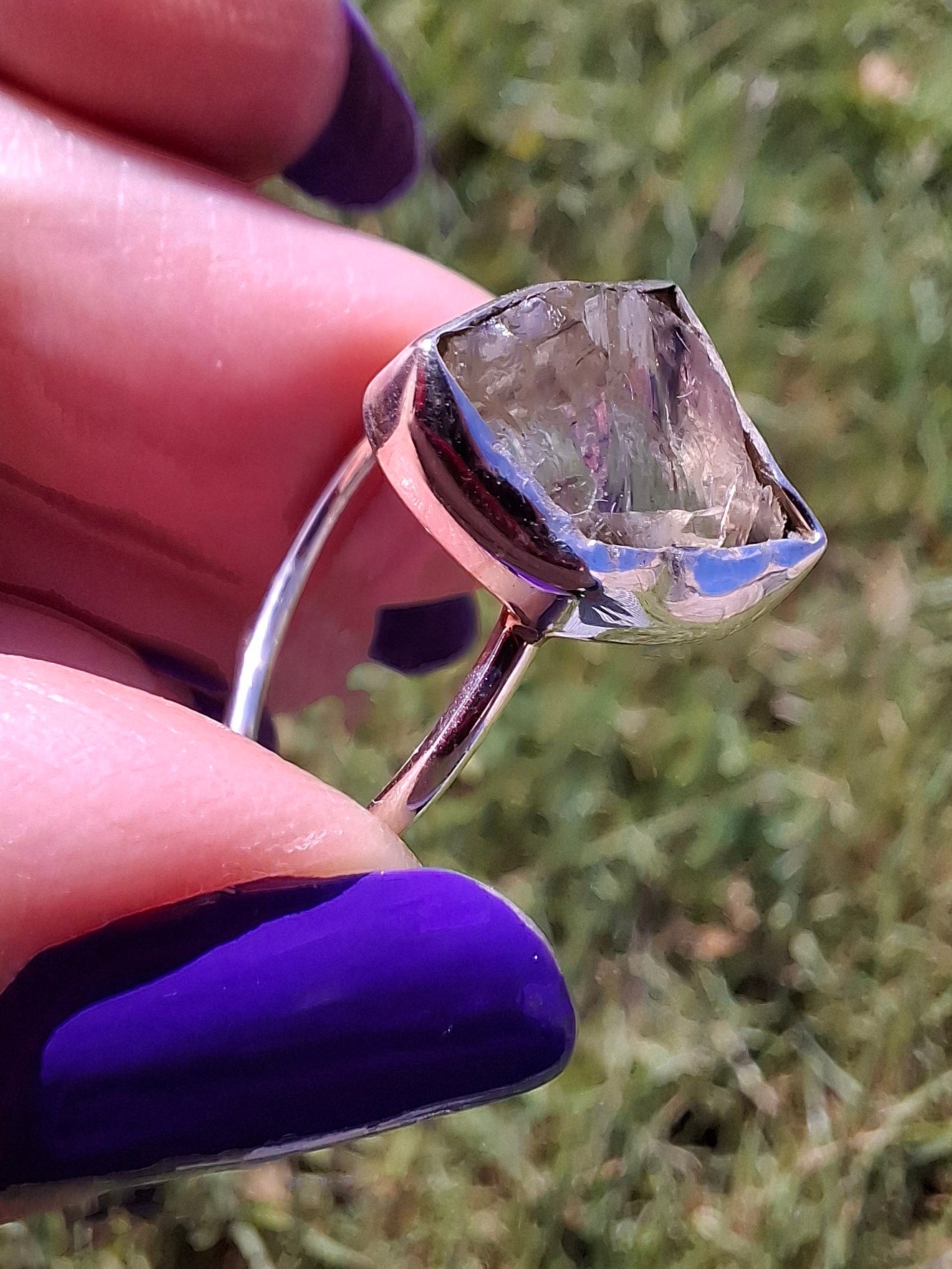 Libyan Desert Glass Ring, size T, 925 silver, Tektite (Ref: LR49)