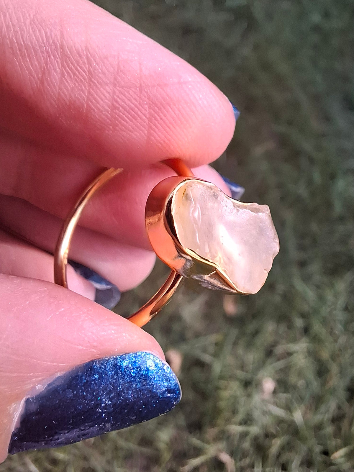 Libyan Desert Glass Ring, 14K GOLD Plated, size O, Tektite (Ref: LR65)