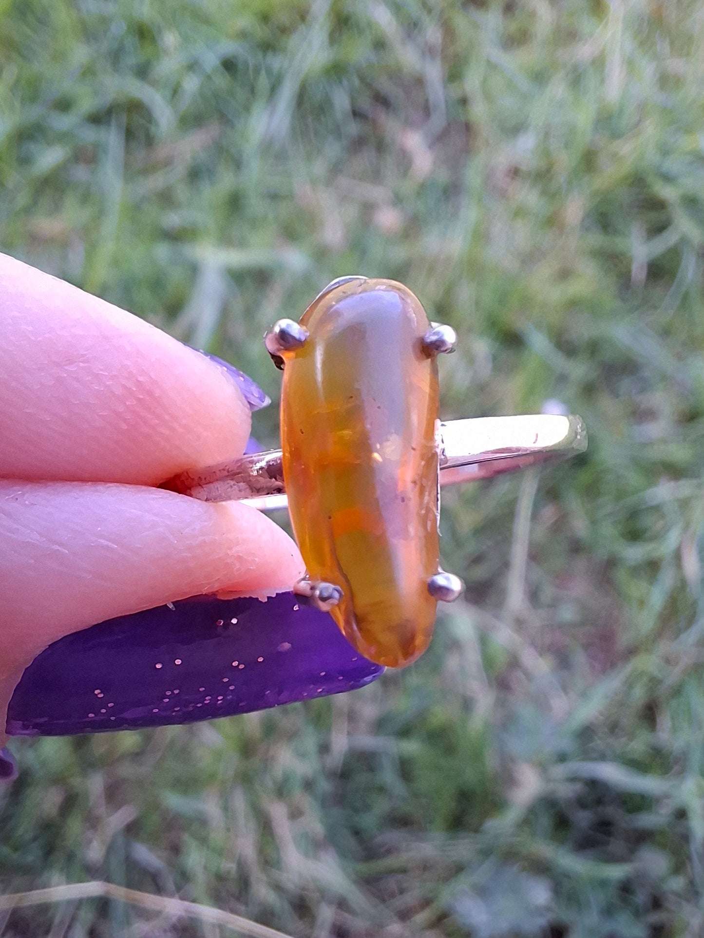 Baltic Amber Ring, size large V, 925 Silver, Fossil (Ref: AR25)