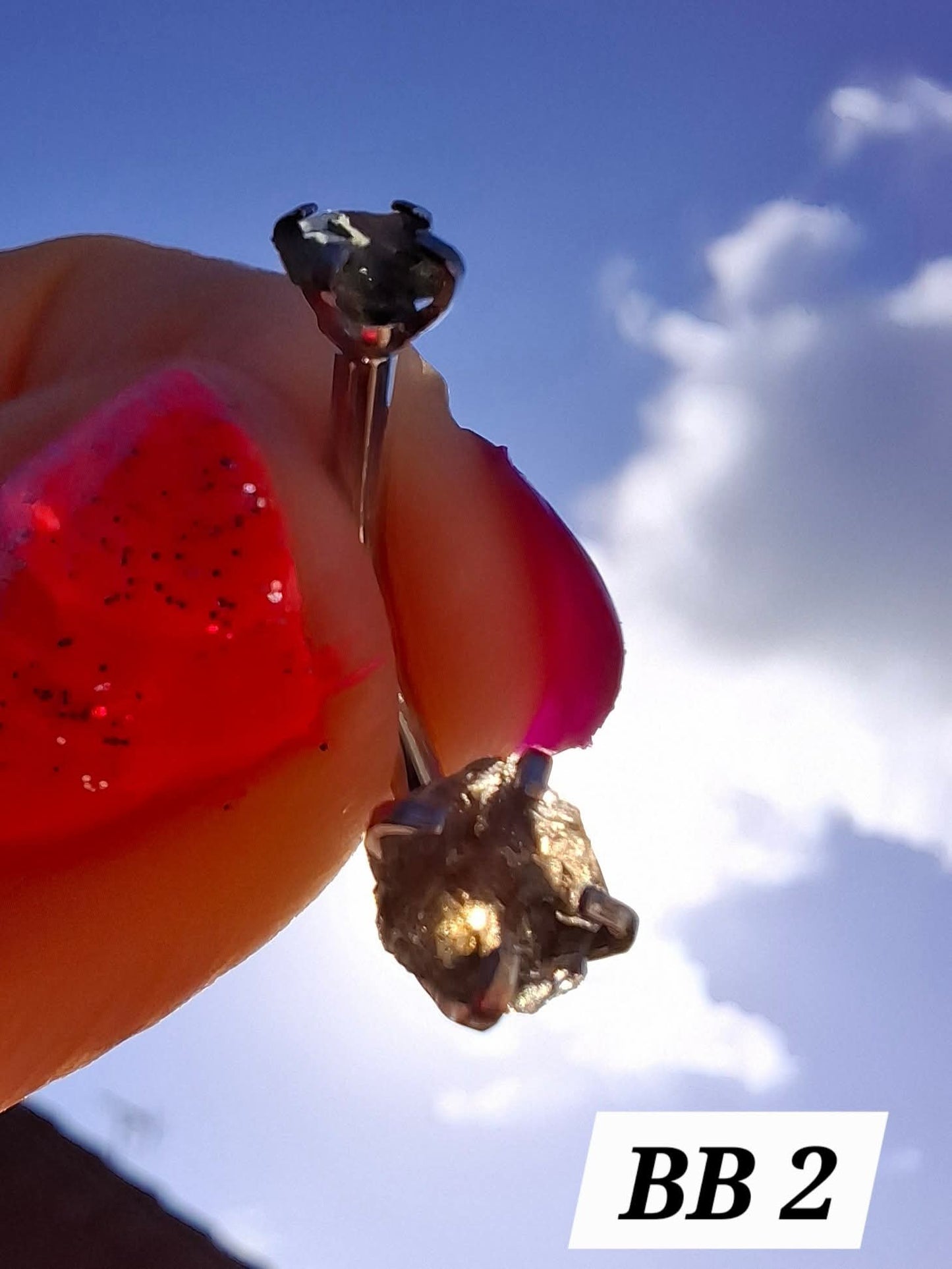 Moldavite (raw) BELLY BAR, 14G, Surgical Steel, Tektite (Ref: BB2)