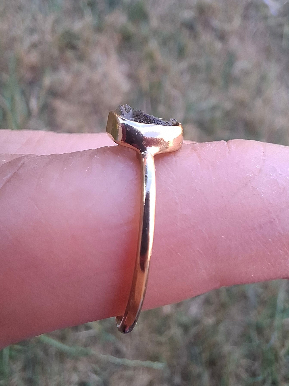 Moldavite Ring, 14K GOLD Plated, size small L, Tektite (Ref: R342)