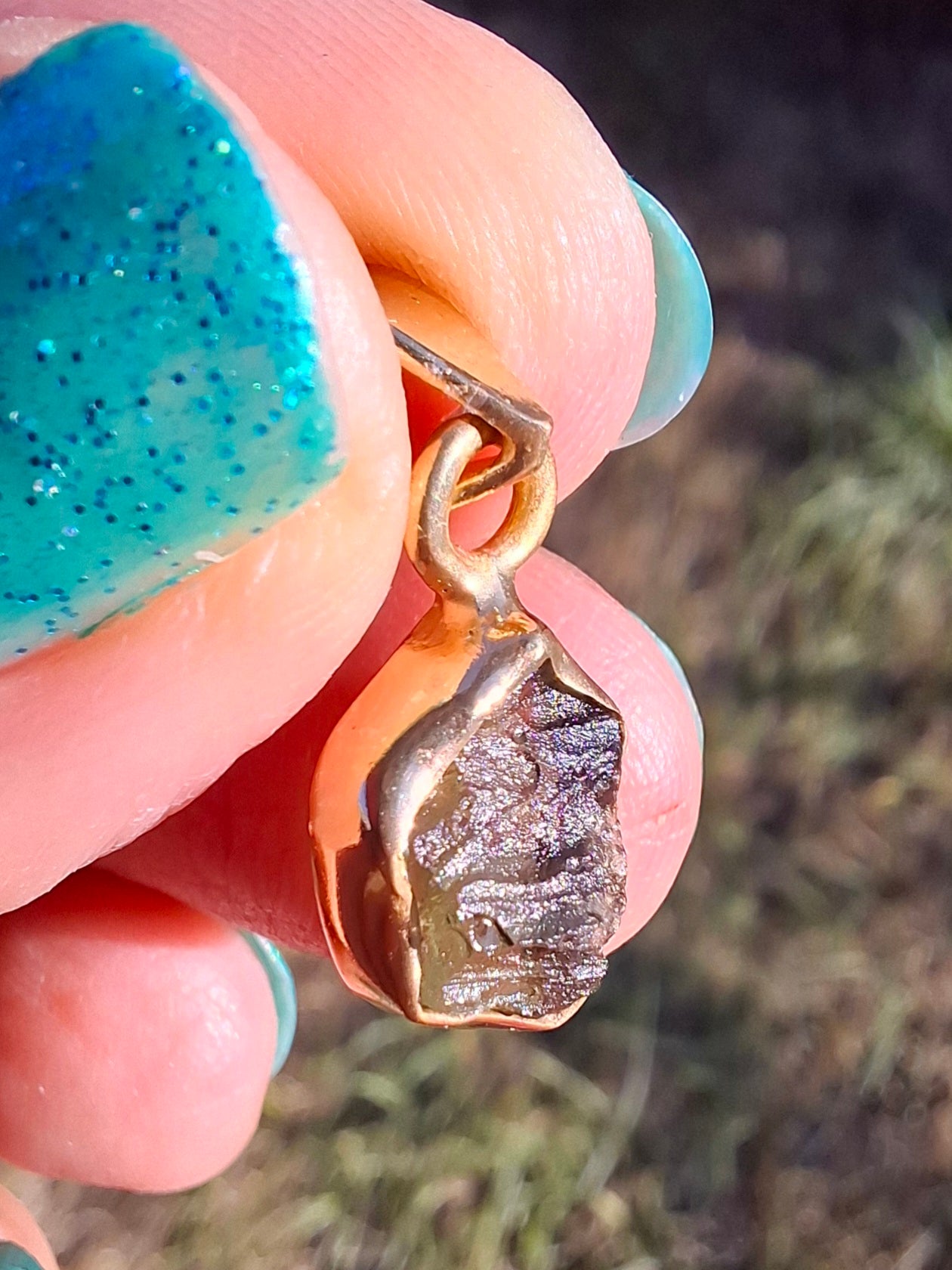 Moldavite Pendant, 14K GOLD Plated, Tektite (Ref: P447)
