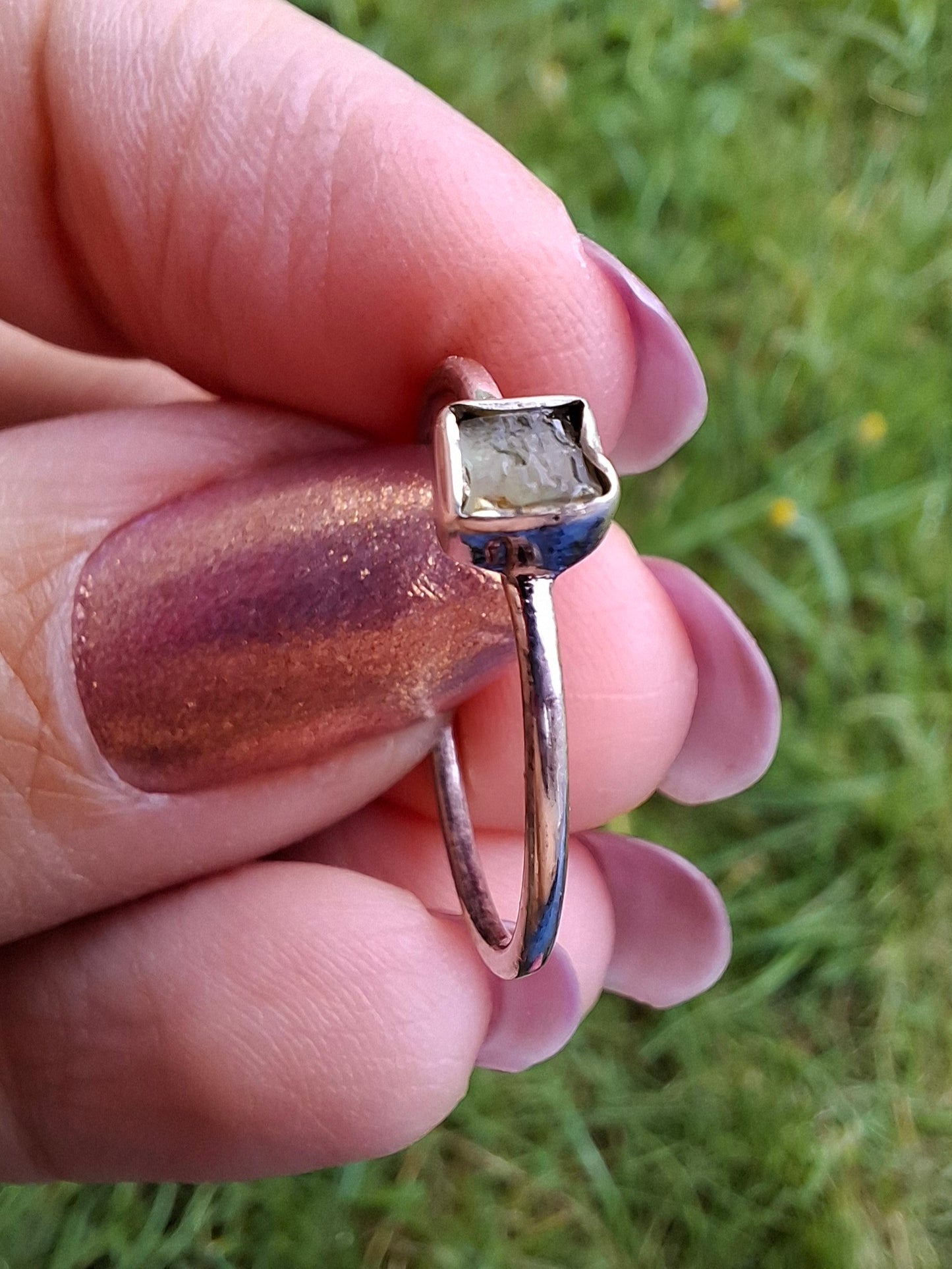 Moldavite Ring, size large R/small S, 925 Silver, Tektite (Ref: R65)
