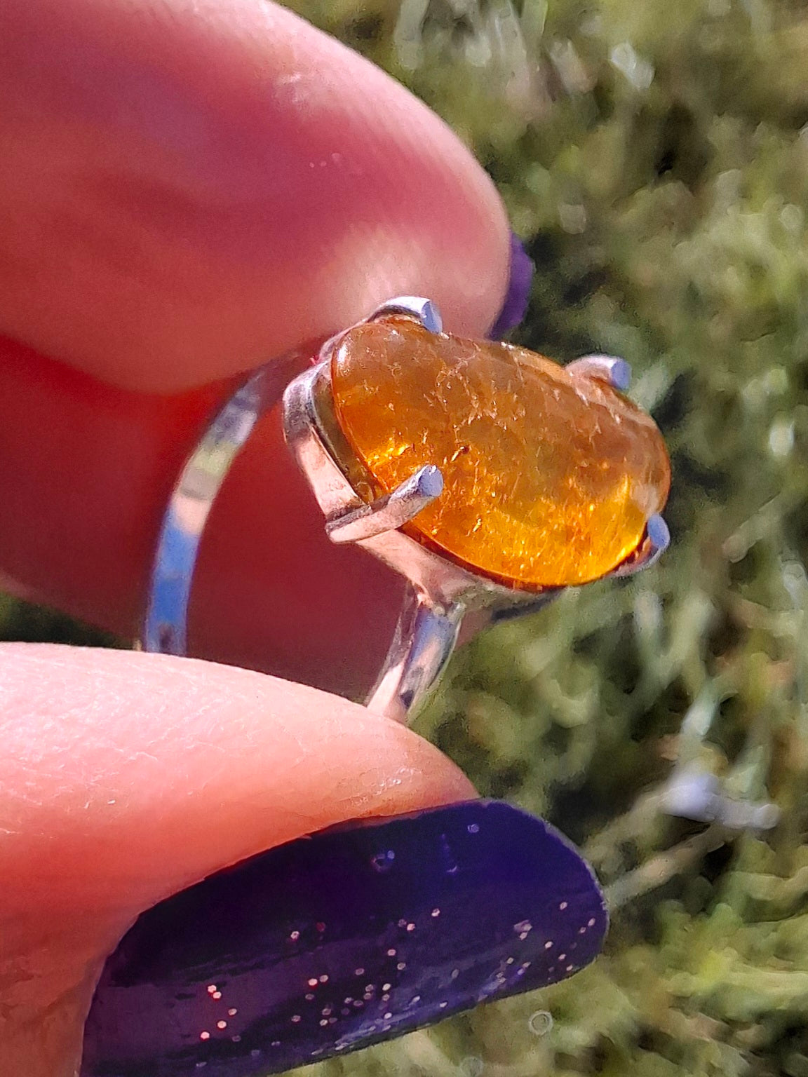 Baltic Amber Ring, size large L, 925 Silver, Fossil (Ref: AR3)