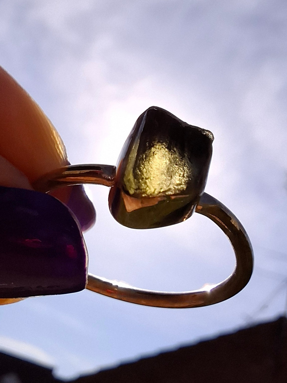 Moldavite Ring, size small W, 925 Silver, Tektite (Ref: R59)