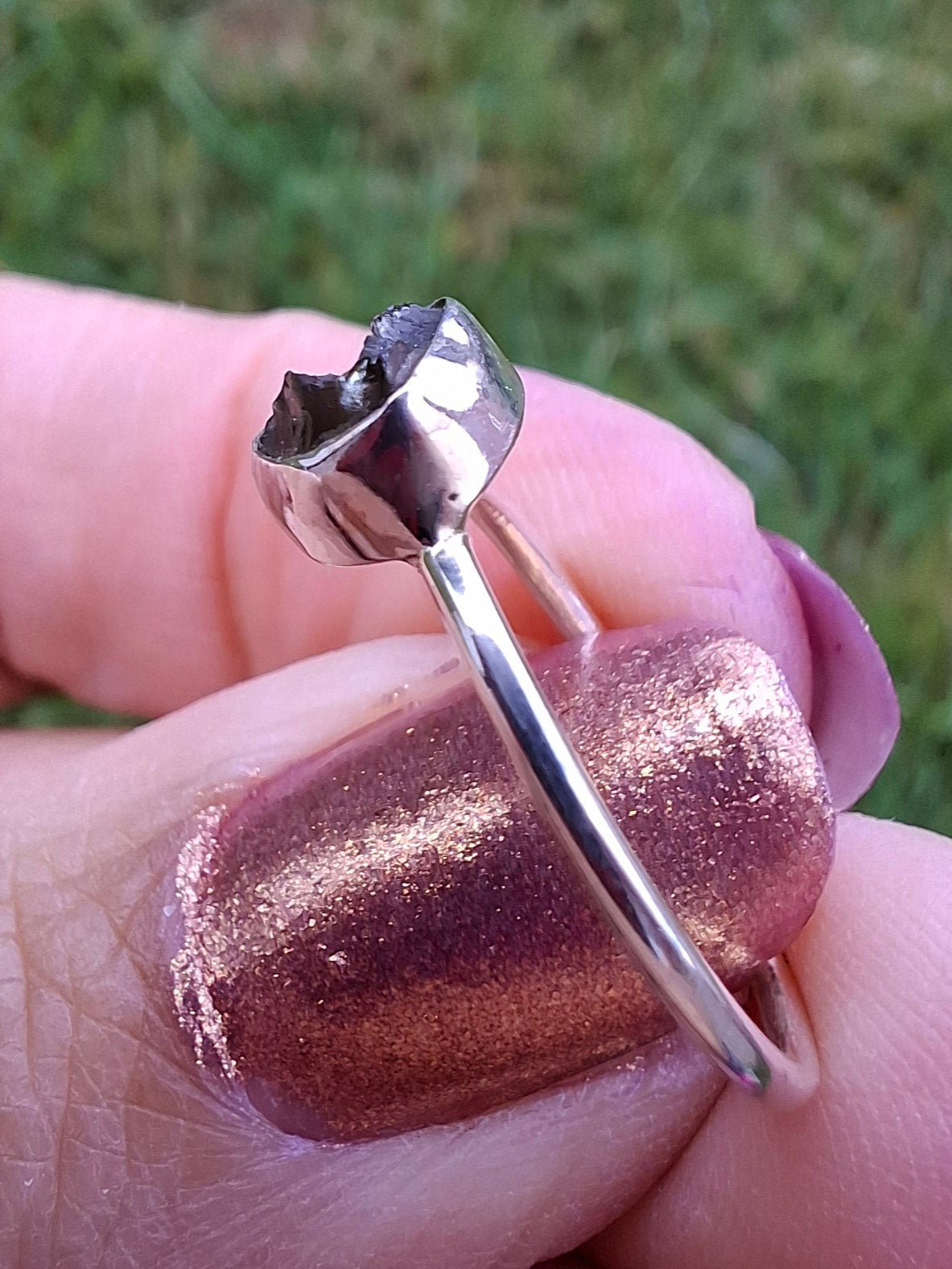 Moldavite Ring, Size small L, 925 Silver, Tektite (Ref: R34)