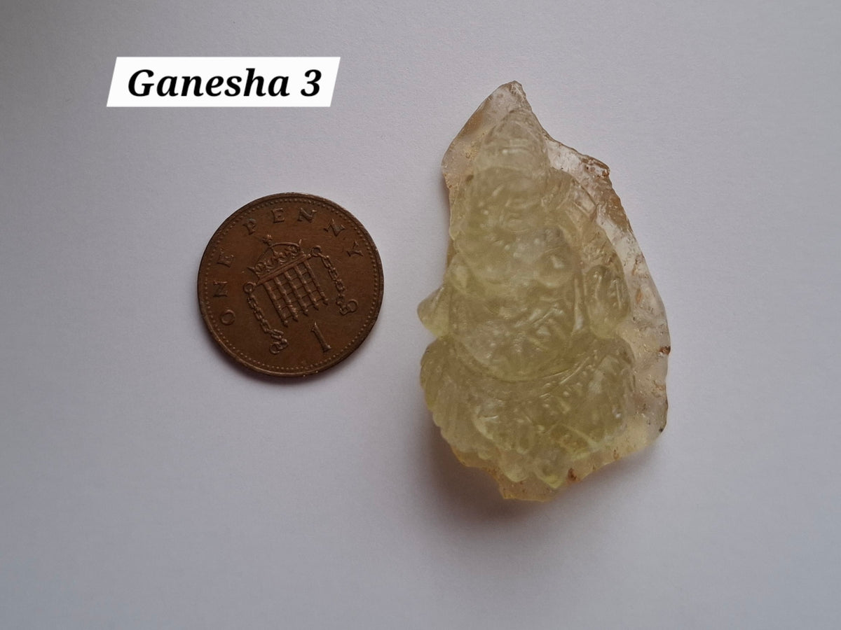 Libyan Desert Glass GANESHA carving, 18.39g, Tektite (Ref: Ganesha3)