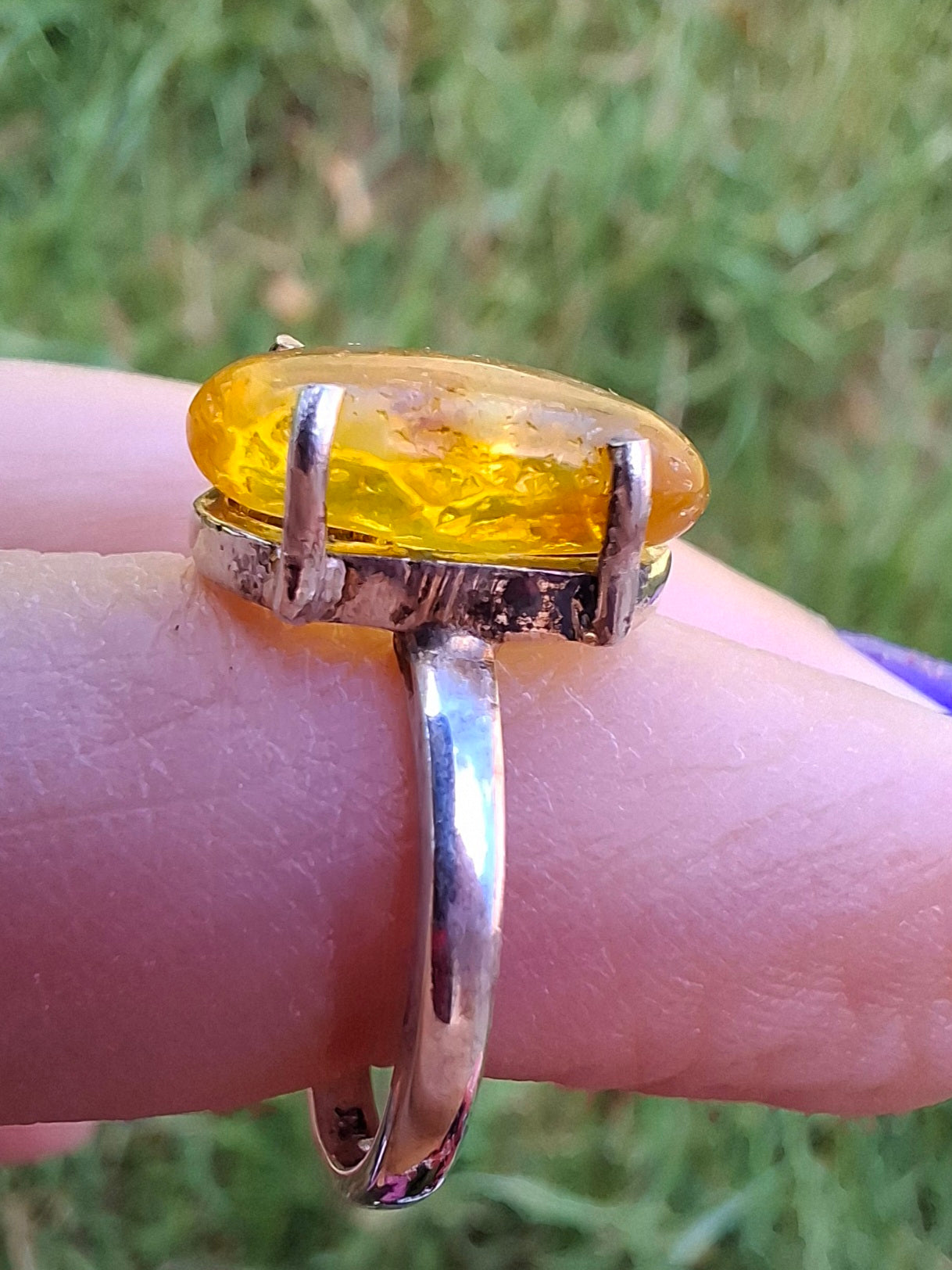 Baltic Amber Ring, size large K, 925 Silver, Fossil (Ref: AR31)